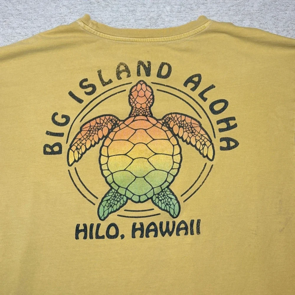 Mens Tshirt XL Yellow Hilo Hawaii Pocket Souvenir Tropical Cotton Tee